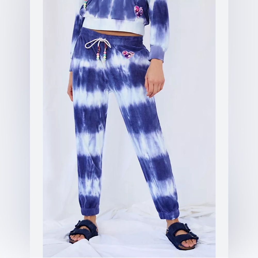 LoveShackFancy Blue Stripe Tie-Dye Santinella Pant w/ Patches women Large @B5